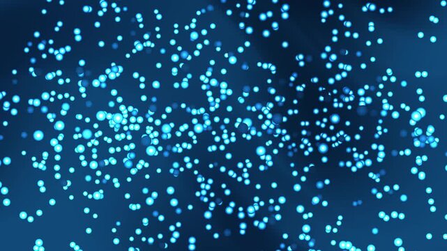 Glowing dark blue gradient background light particles scattering in a chaotic motion abstract background. Suitable for technology, scifi, digital design projects.
