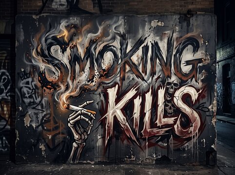 smoking kills sign creatively illustrated on wall