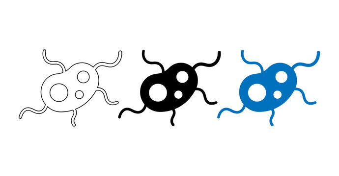 Microorganism or bacteria cell icons, flat vector illustration in three distinct graphic styles