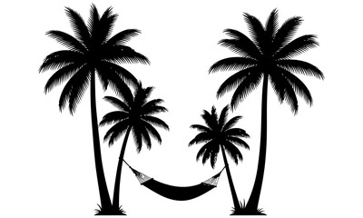 Fototapeta premium Two palm trees with crescent moon silhouette