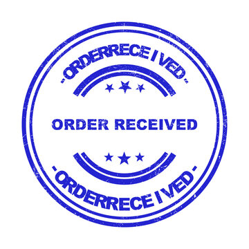 Blue circular rubber stamp design with the text order received for business documentation usage isolated on transparent background