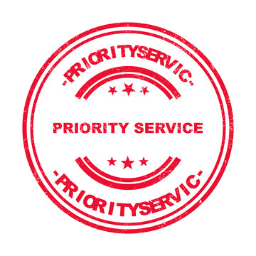Red round priority service rubber stamp seal with stars and grunge texture for documents isolated on transparent background