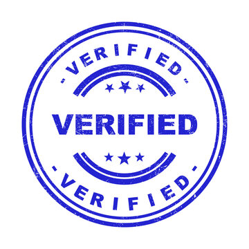 Blue verified stamp icon with grunge texture for official document and certification design isolated on transparent background