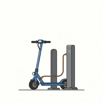 Electric scooter charging station, micro-mobility concept for urban transport solutions.