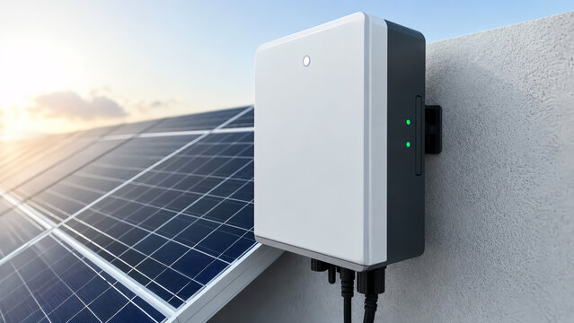 Solar panel solar inverter renewable energy green power clean electricity rooftop system wall mounted outdoor equipment technology efficiency