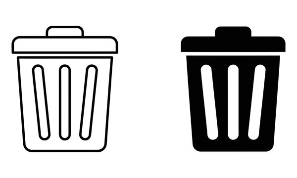 Simple black and white trash bin icons