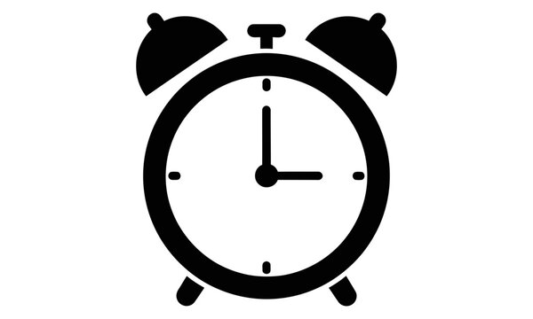 Simple black alarm clock icon with hands