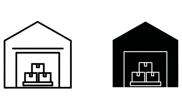 Simple warehouse icons with stacked crates inside