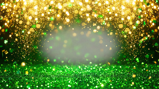 A vibrant background featuring golden and green sparkling lights, perfect for festive occasions, celebrations, and advertising campaigns.
