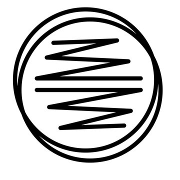 Simple black line icon illustrating a continuous streaking pattern across an agar plate for spreading bacterial inoculum during microbial culture and laboratory isolation procedures.