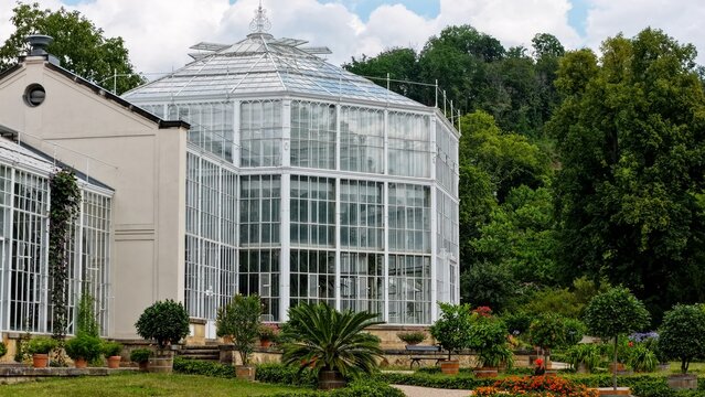 Pillnitz, Saxony, Germany - August 3, 2026: Historic Palm House at Pillnitz Palace in Dresden, Germany