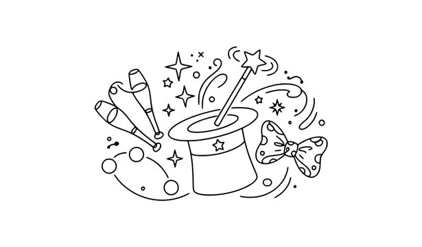 Clown Magic Equipment April Fools Day One Line Art Vector Illustration