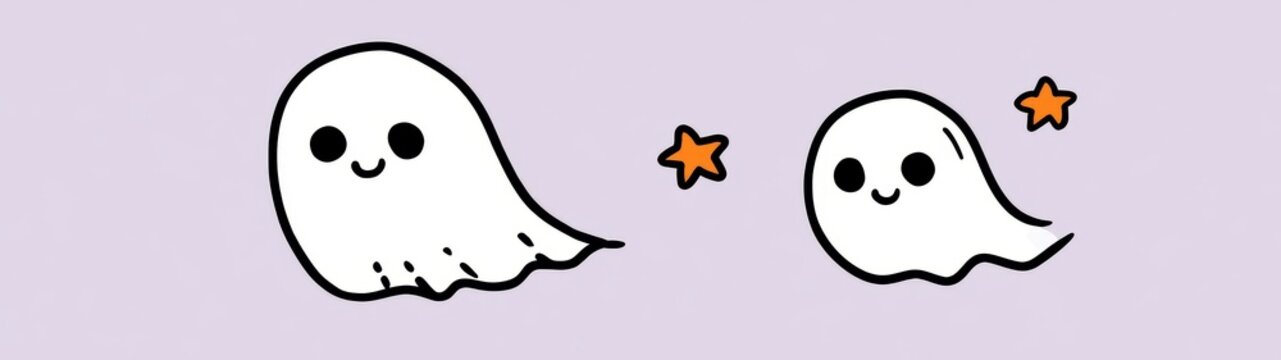 Playful ghosts on a minimal purple halloween background with scary stars for festive decoration and banners