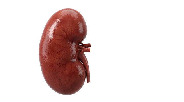 Human kidney anatomy model rendered in realistic detail featuring internal vascular structures and renal physiological texture presented as a high quality medical illustration suitable for scientific 