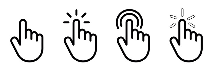 Fototapeta premium hand click icon set with cursor pointer, tap and press gesture symbols