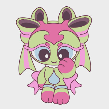 Cute cartoon animal girl with bows on her head. Funny character. Cartoon character design.