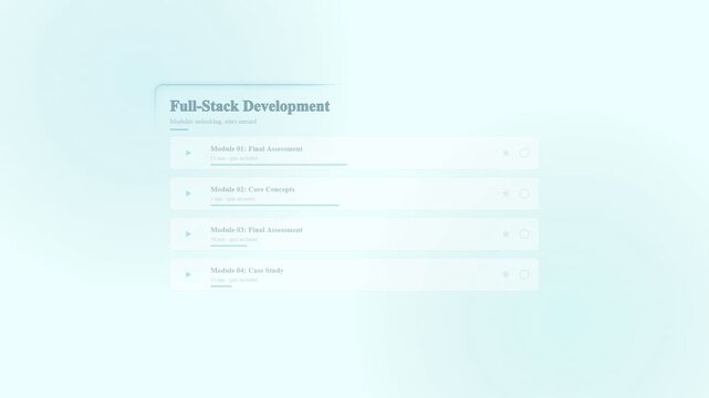 Full stack development online course curriculum interface on digital screen