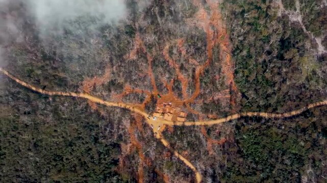Aerial view of the deforested Brazilian Amazon rainforest.
