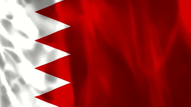 Waving flag of Bahrain with smooth fabric texture and deep red and white color folds