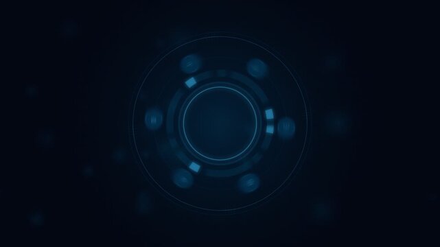 Digital interface HUD with glowing blue circular menu and data elements