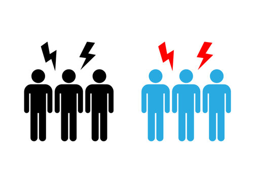 Vector icons illustrating conflict, group anger, stress, and tension among business colleagues or team members.