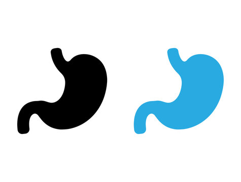 Minimalist human stomach icon set in black and blue, vector illustration for medical digestive health care concepts.