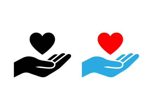 Hand holding a heart icon set, symbol of love and care, vector illustration for charity and medical concepts
