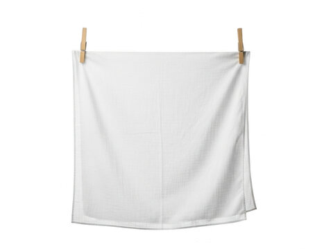 Folded white towel hanging on wooden hanger