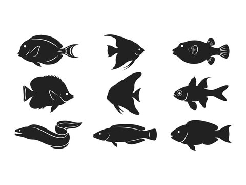 vintage fish silhouette collection marine wildlife fishing icon set copy