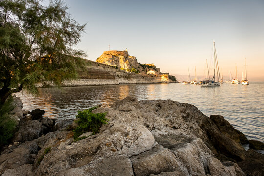 Old Venetian fortress of Corfu town, Corfu, Greece. The Old Fortress is a Venetian fortress in the city of Corfu. Venetian Old Fortress (Palaio Frourio), Corfu, Ionian Islands, Greece