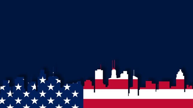 Patriot Day US Flag and City Skyline Silhouette Background Loop.