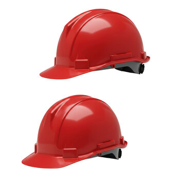 Two red hard hats isolated on transparent background