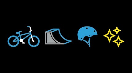 Fototapeta premium Blue and yellow BMX skate park equipment icons.