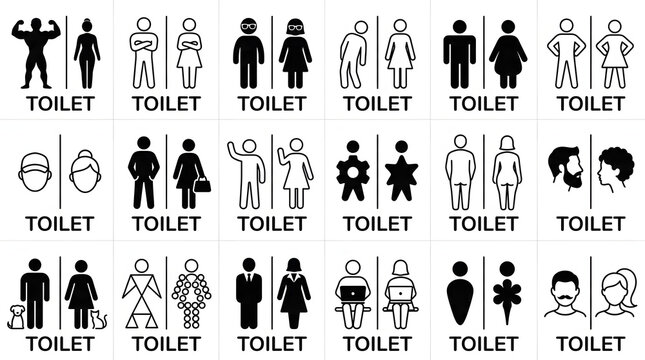 Creative Restroom Signs Collection with Diverse Male and Female Icons