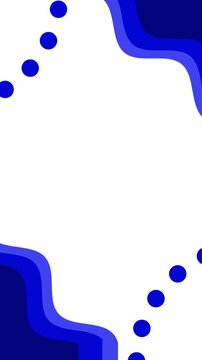 Blue liquid wave shapes and moving circles form a decorative frame loop over a white background.