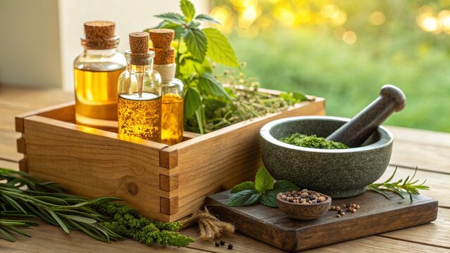 Ayurvedic herbal medicine wellness kit containing natural holistic care essentials.