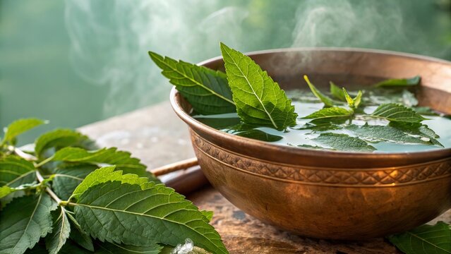 Traditional Ayurvedic herbal medicine preparation using natural botanical ingredients.