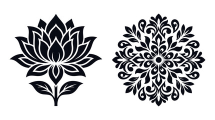 Fototapeta premium Floral ornament vector illustration with symmetrical black and white design