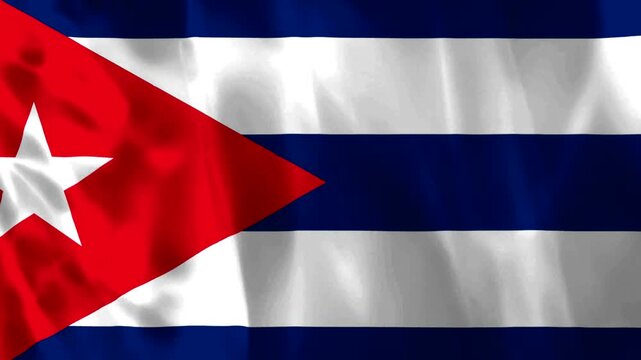 Waving flag of Cuba featuring a red triangle with a white star and blue and white horizontal stripes