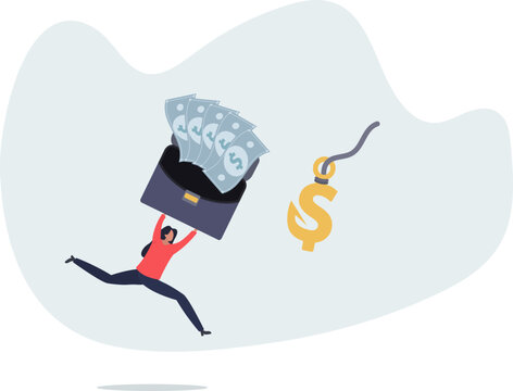 Financial fraud, illegal investment scam or ponzi scheme stealing money from greedy people concept.life situation and activities.flat design.