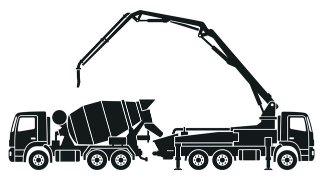 Concrete pump truck silhouette against a black background