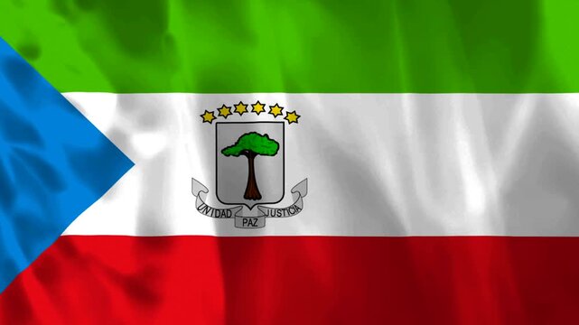 Waving flag of Equatorial Guinea with official national emblem and vibrant colors