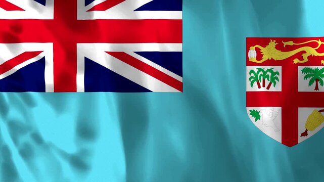 Waving flag of Fiji with detailed fabric texture and national emblem