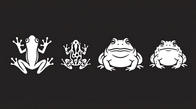White frog and toad silhouette icons set.