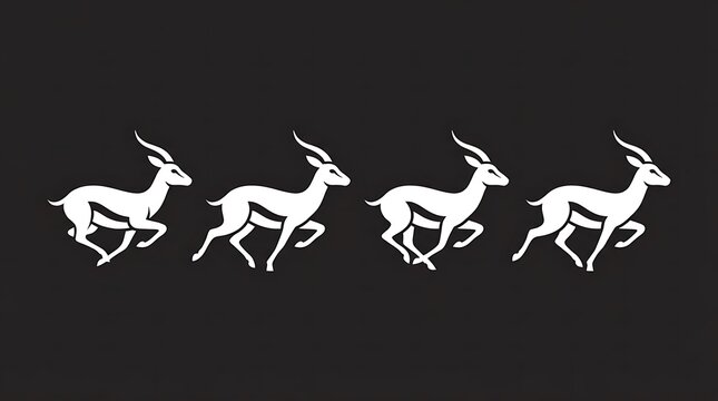White gazelle jumping silhouettes sequence set.