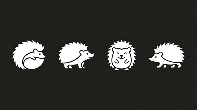 White hedgehog animal silhouette icons in various poses.