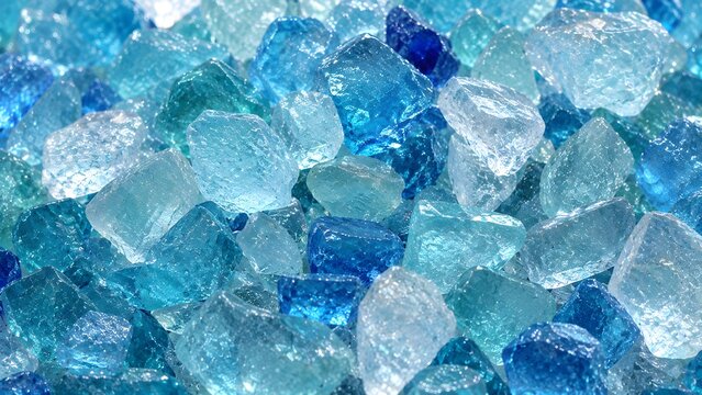 Sparkling blue glass stones and crystal nuggets background