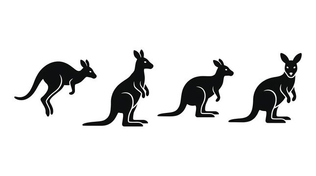 Black kangaroo silhouettes in various jumping and standing poses.