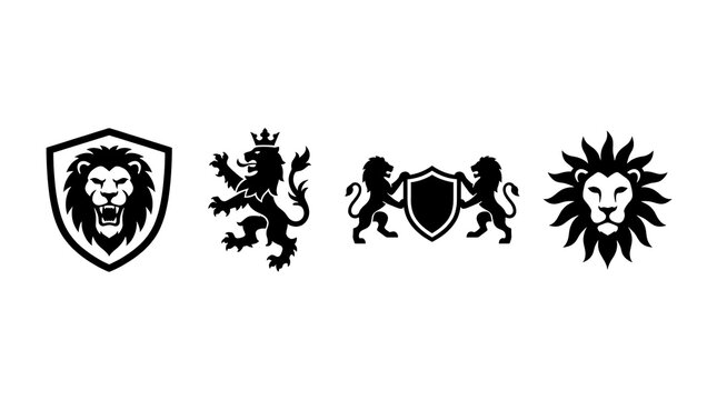 Black lion heraldic symbols and shield logo collection.