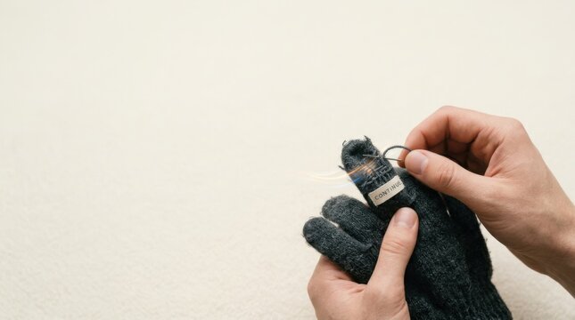 Hand holding a small stuffed animal representing resilience through repairing worn essentials rather than abandonment
